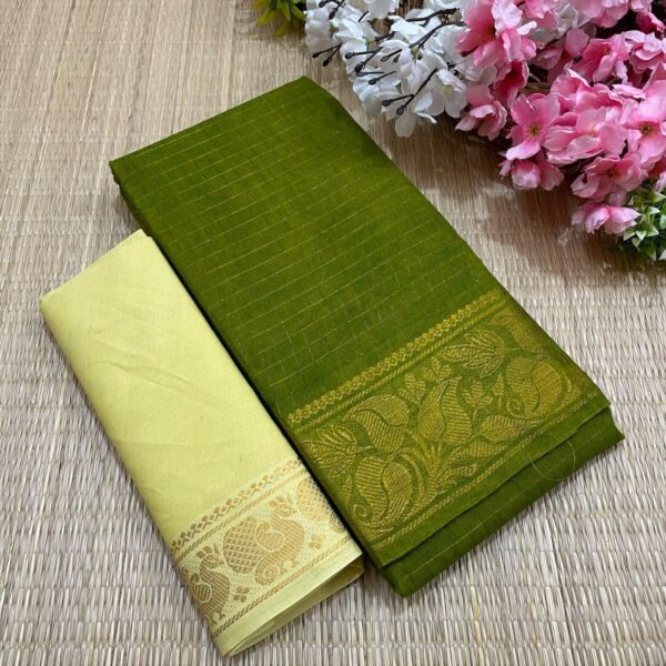 Light Green - Gold Jari Checked Sungudi Cotton Saree