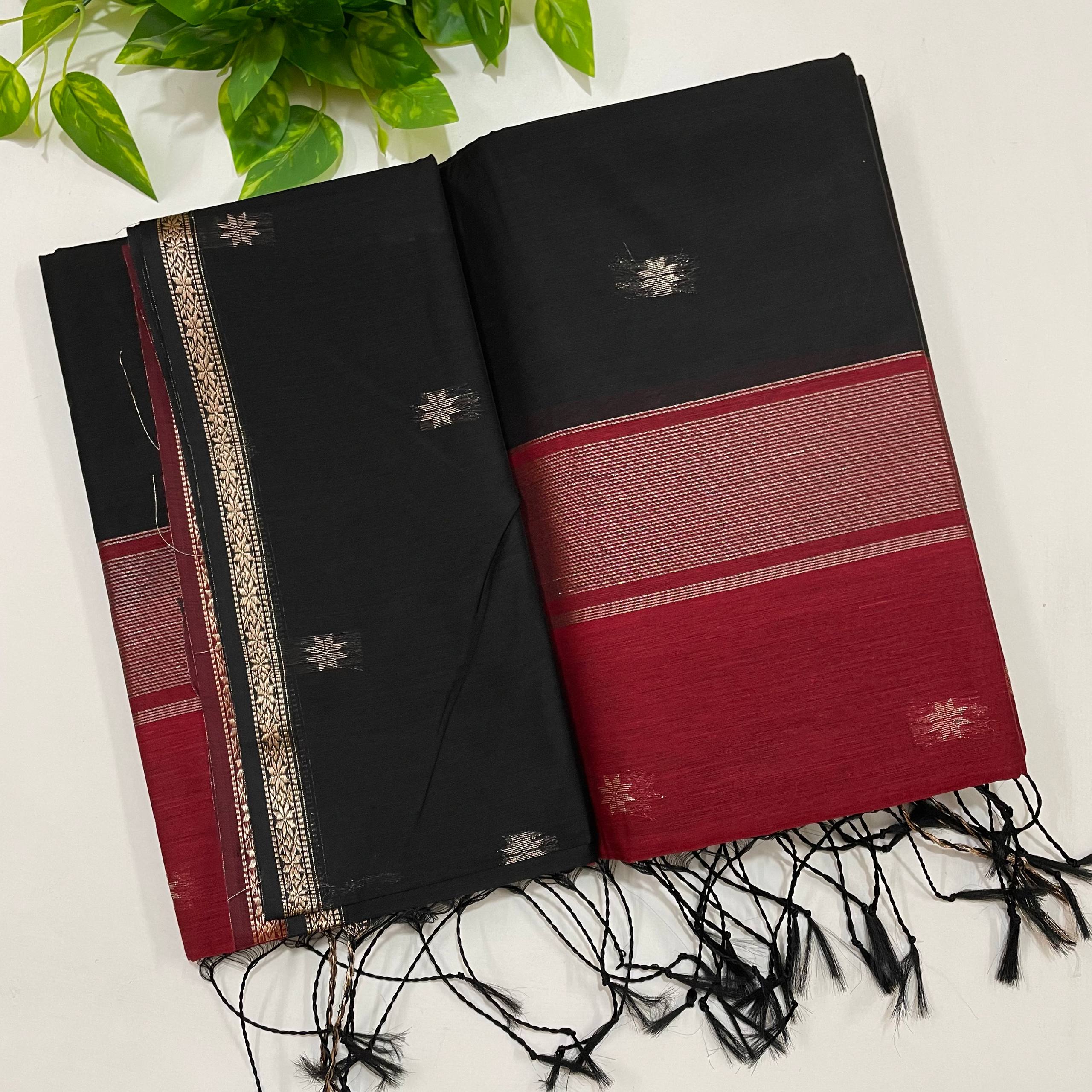 Smoky Black Maheshwari Cotton Silk Saree - Image 4