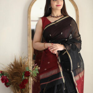 Smoky Black Maheshwari Cotton Silk Saree