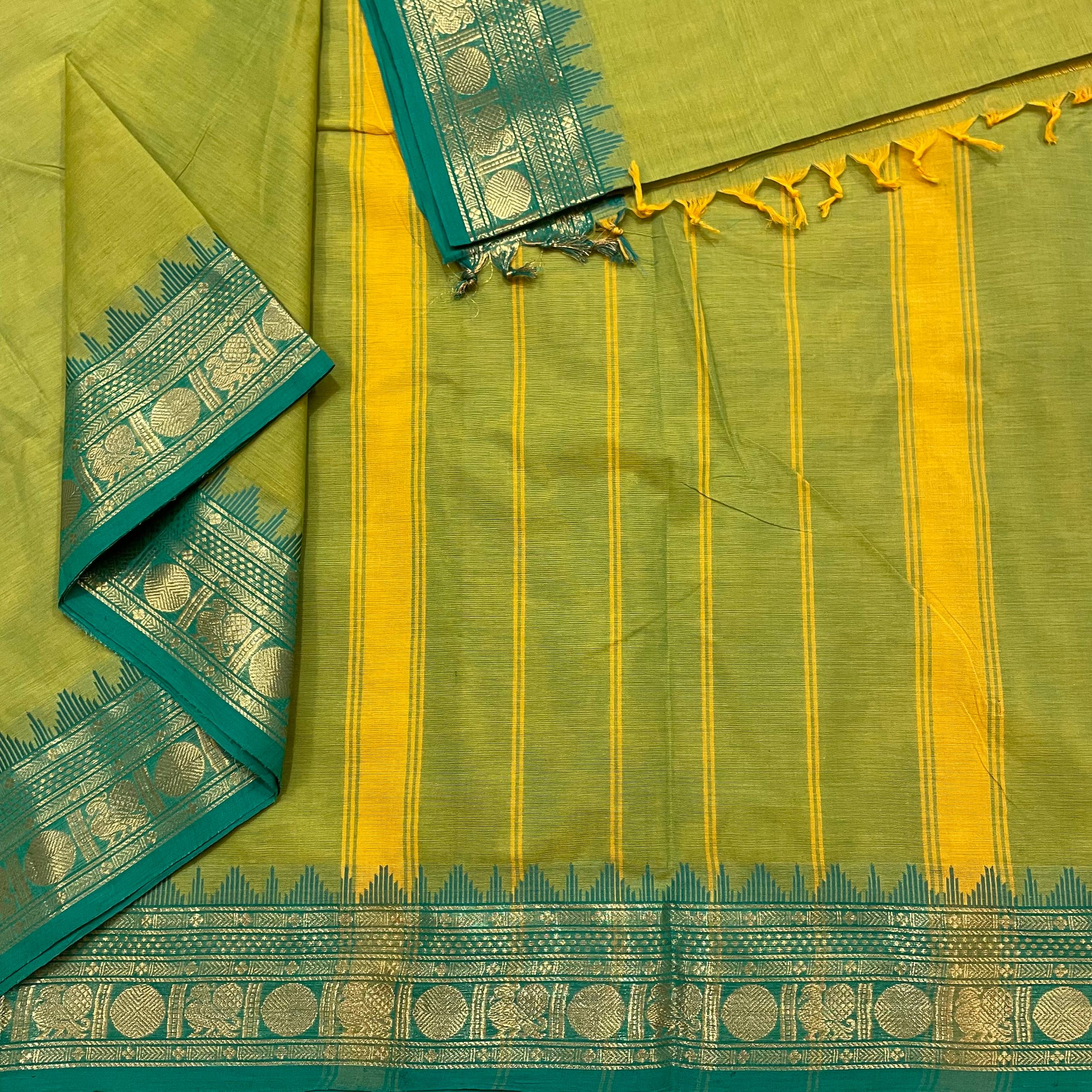 Green Chettinad With Blouse Cotton Saree - Image 4