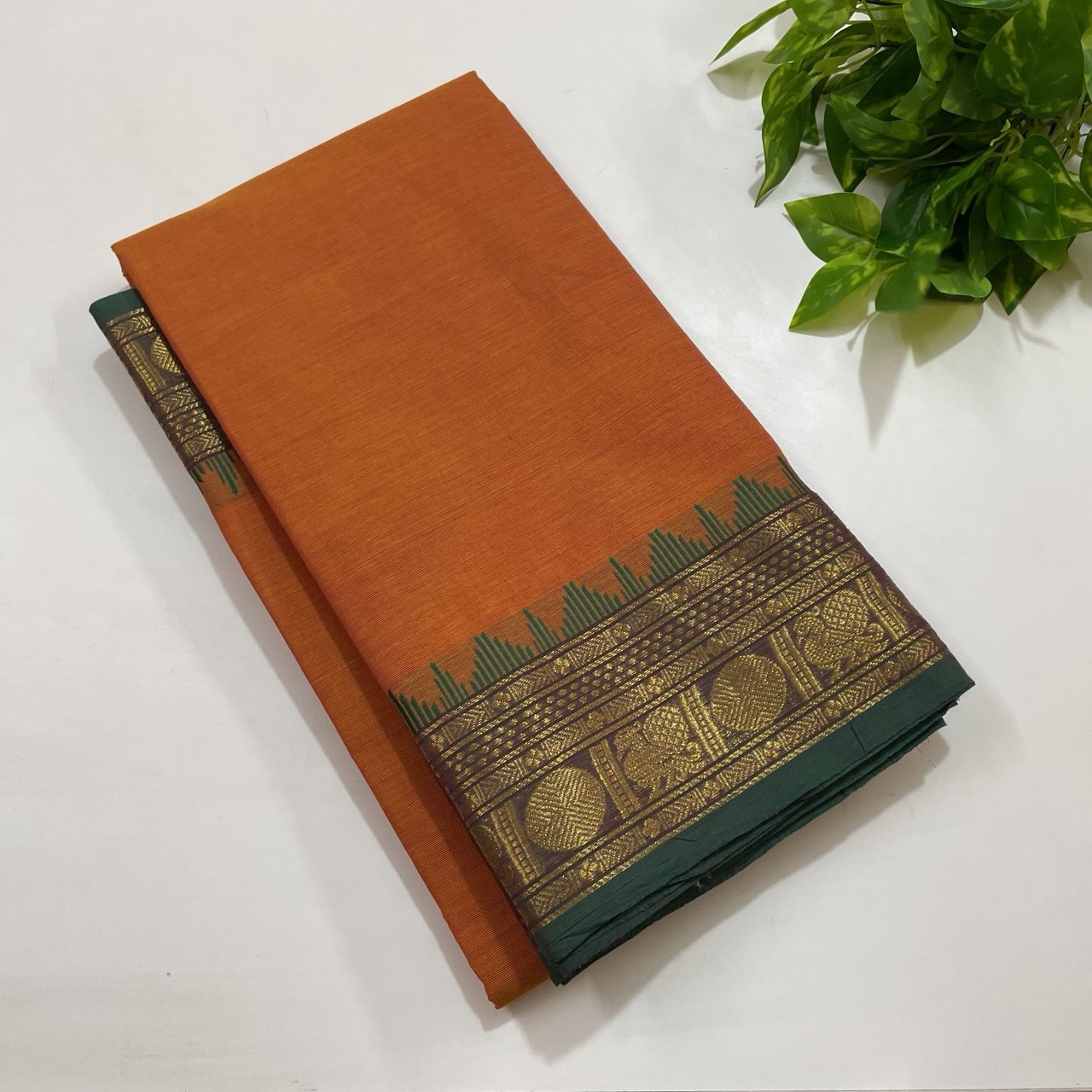 Orange Chettinad With Blouse Cotton Saree