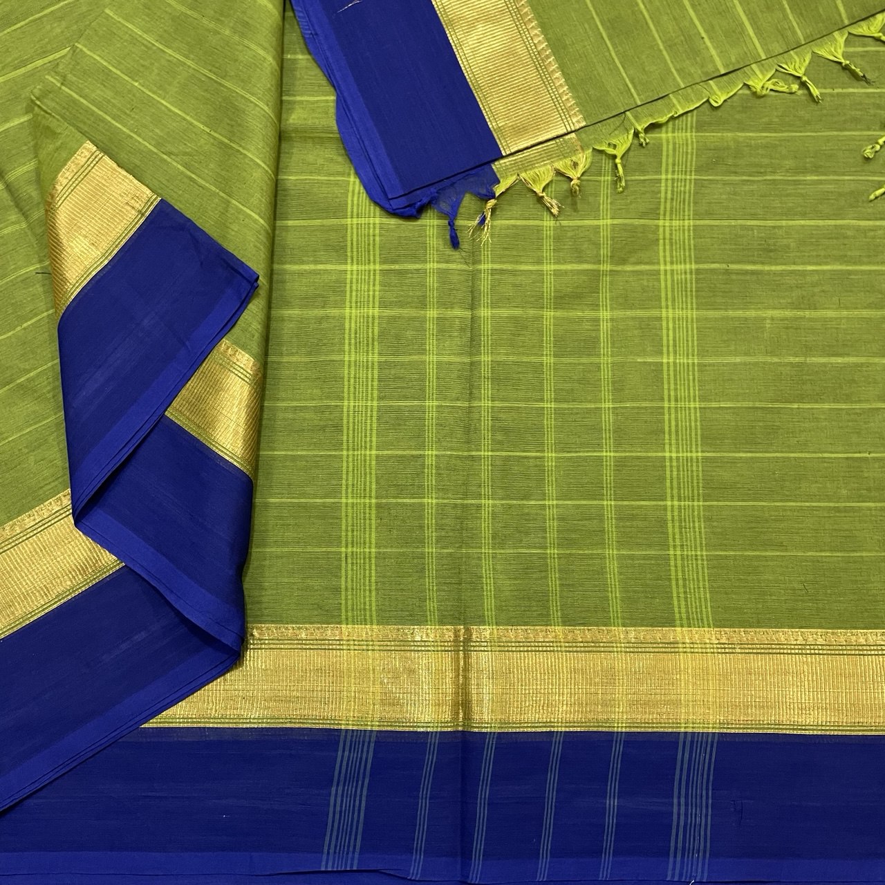 Green Chettinad With Blouse Cotton Saree - Image 4