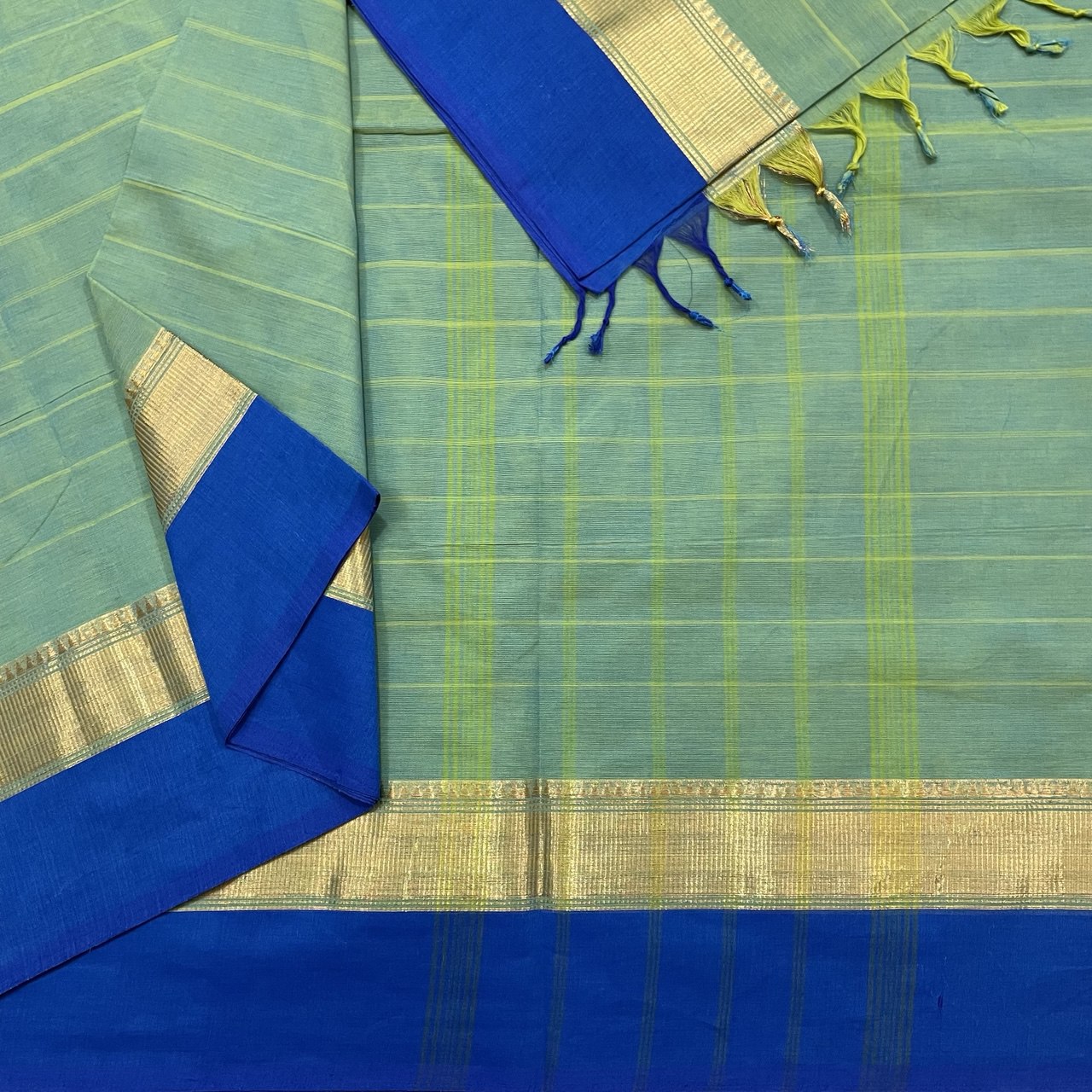 Hazel Green Chettinad With Blouse Cotton Saree - Image 4