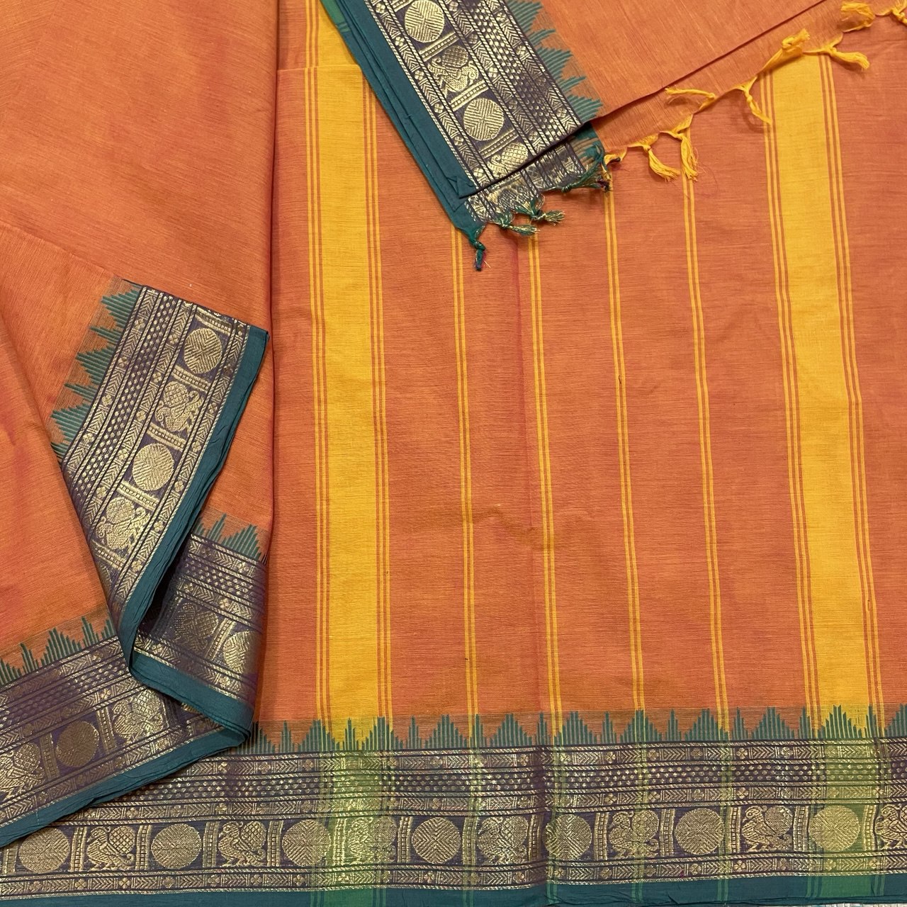 Orange Chettinad With Blouse Cotton Saree - Image 4