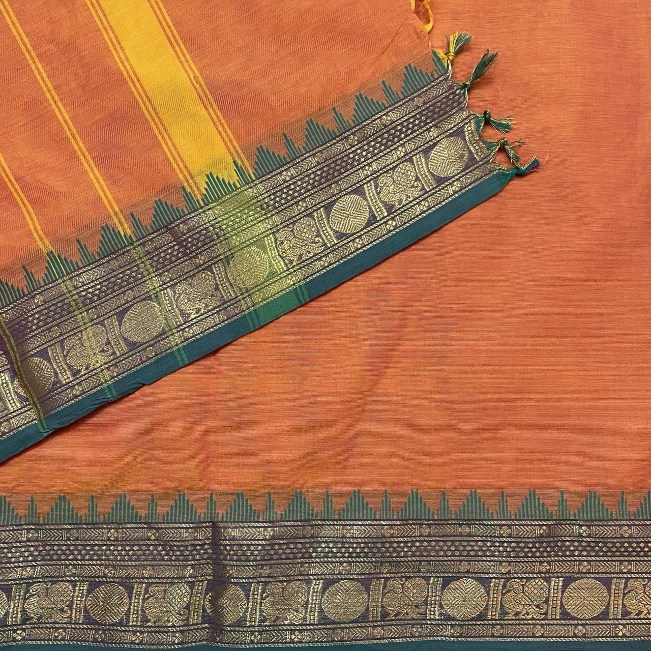 Orange Chettinad With Blouse Cotton Saree - Image 2