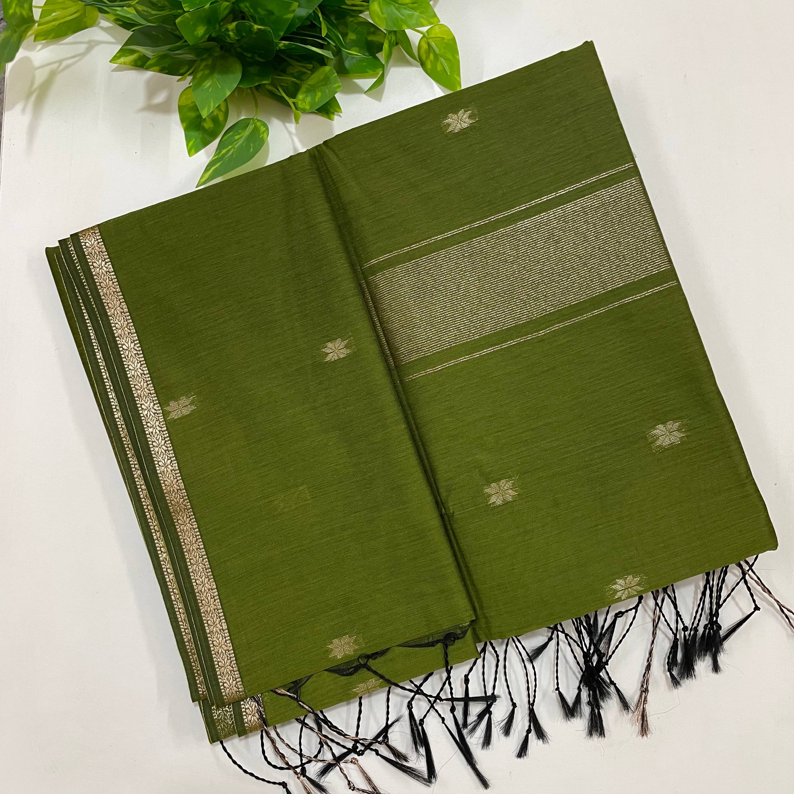 Leaf Green Maheshwari Cotton Silk Saree - Image 8
