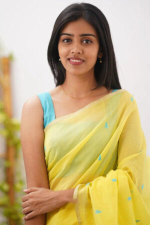 Ideal Yellow Maheshwari Cotton Silk Saree